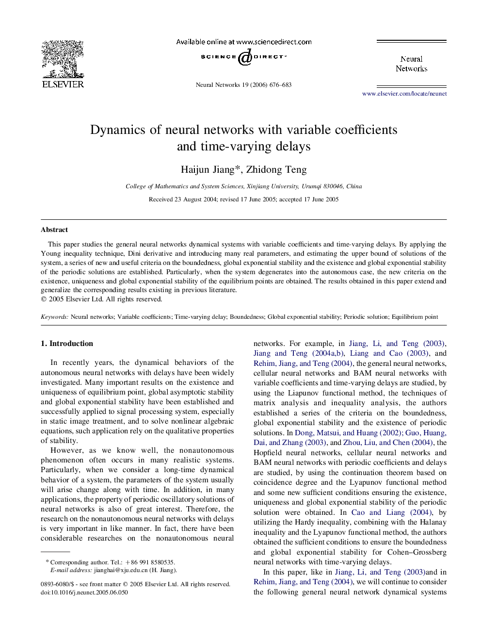 Dynamics of neural networks with variable coefficients and time-varying delays