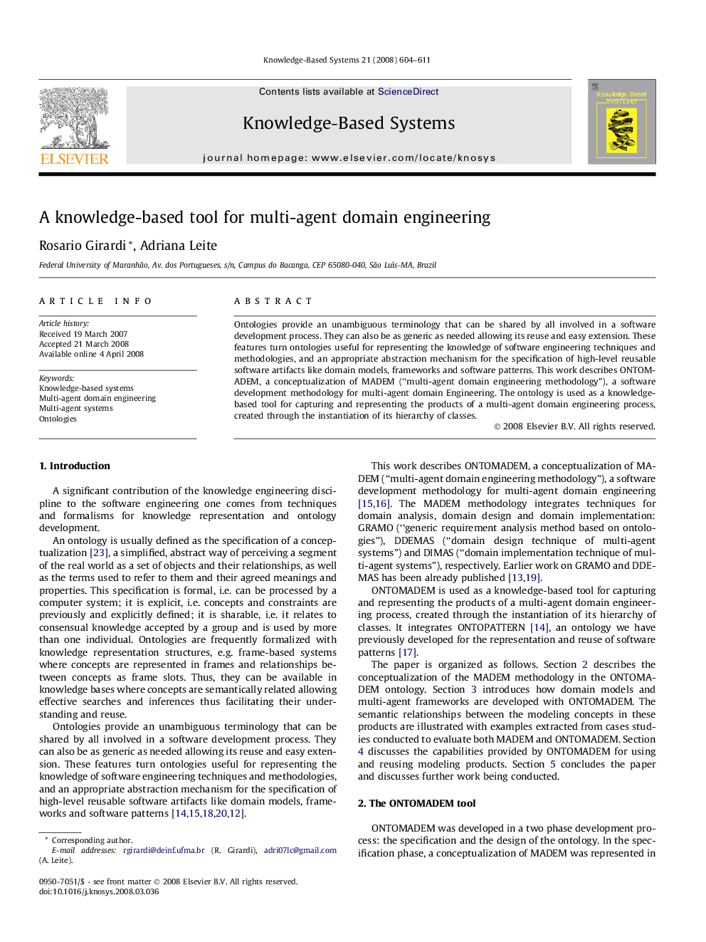 A knowledge-based tool for multi-agent domain engineering