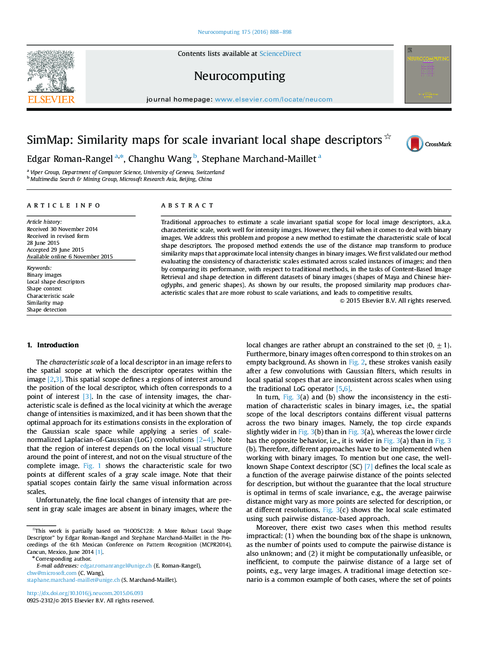 SimMap: Similarity maps for scale invariant local shape descriptors 