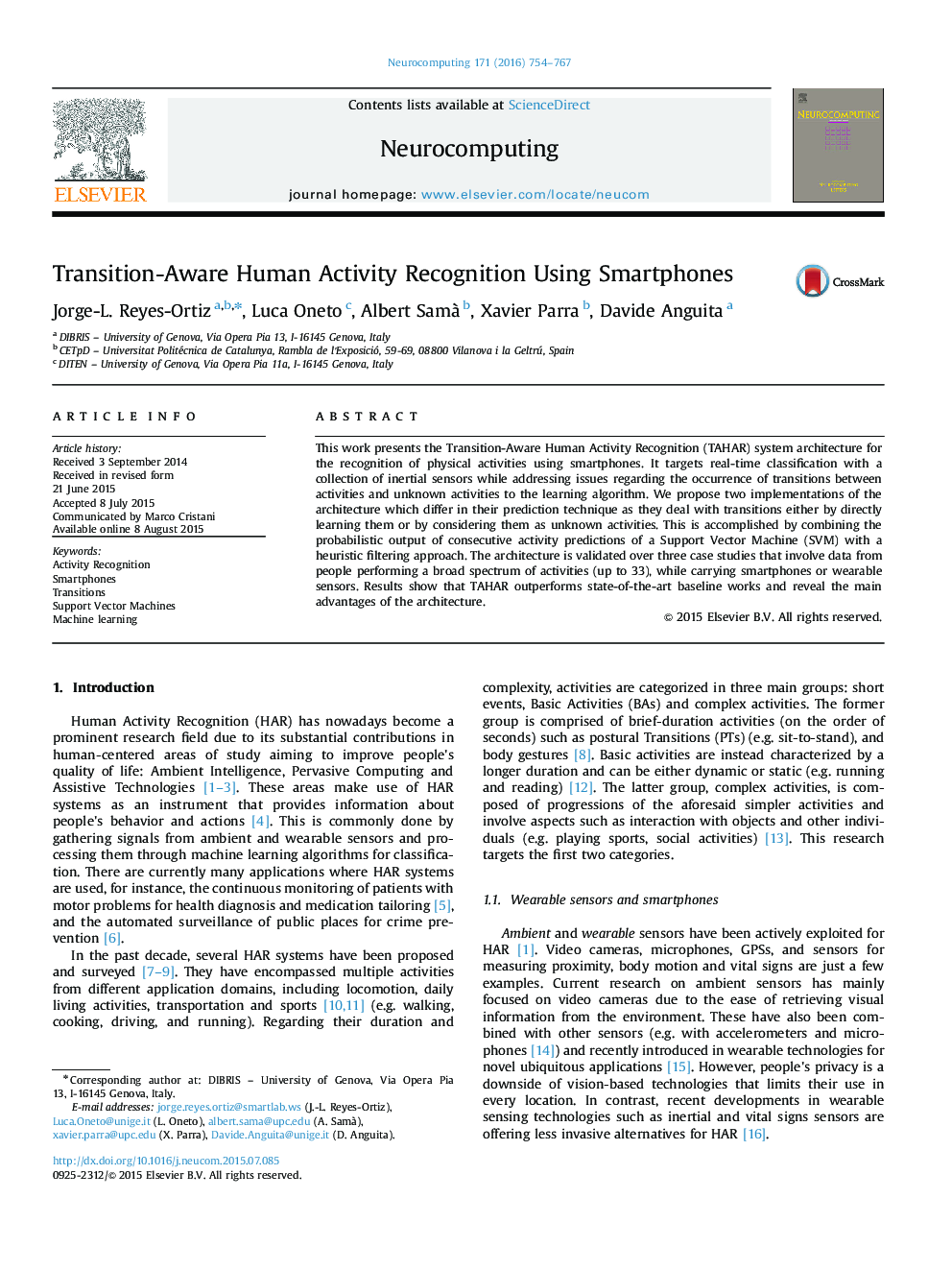 Transition-Aware Human Activity Recognition Using Smartphones