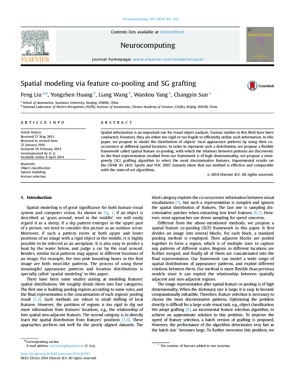Spatial modeling via feature co-pooling and SG grafting