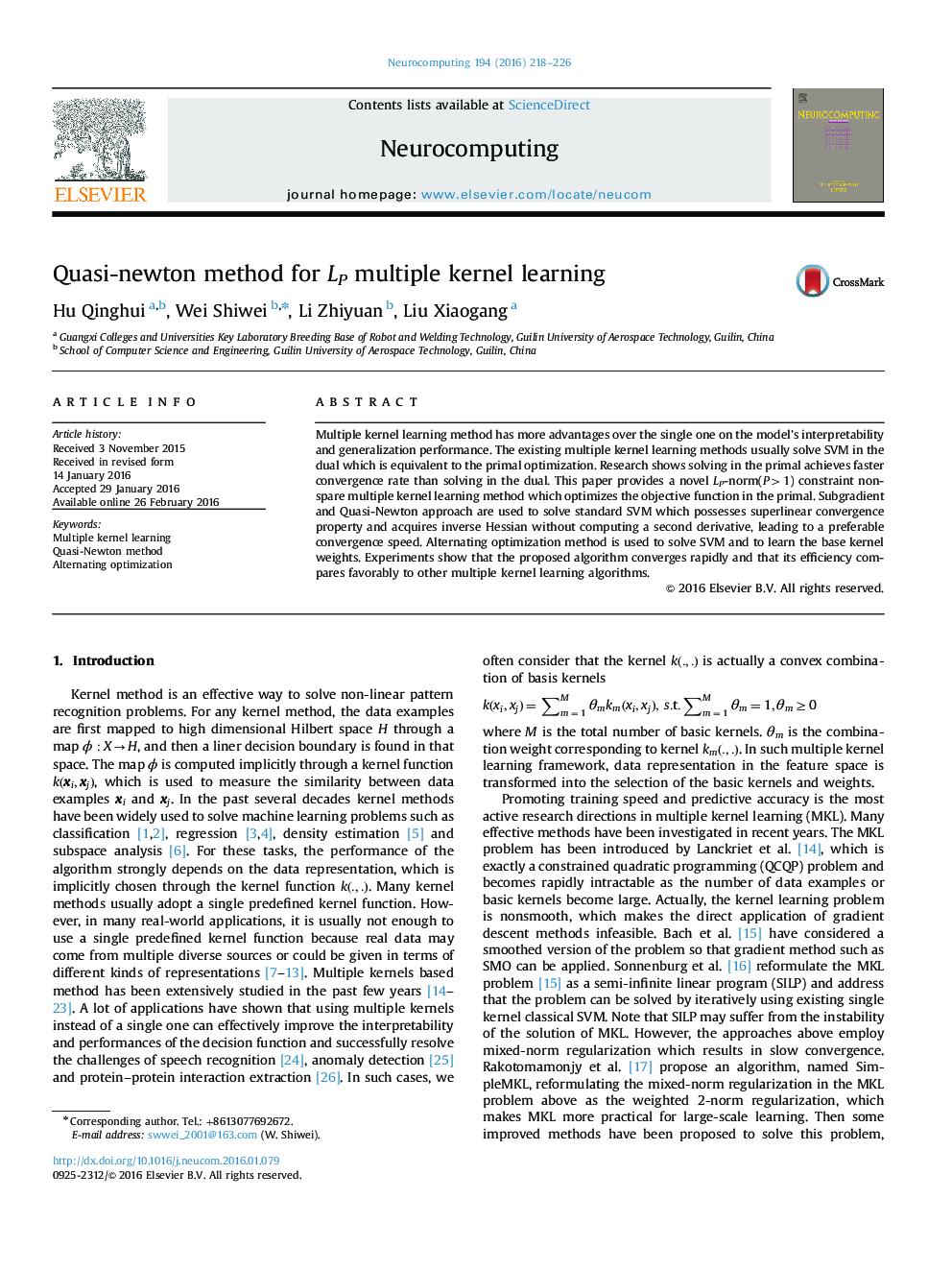 Quasi-newton method for LP multiple kernel learning