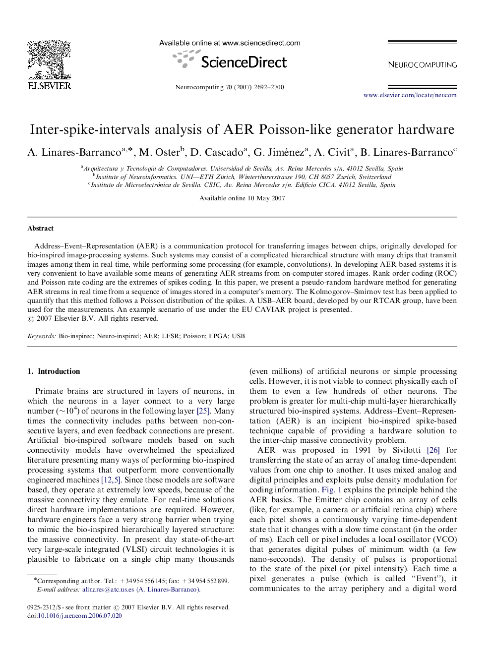 Inter-spike-intervals analysis of AER Poisson-like generator hardware