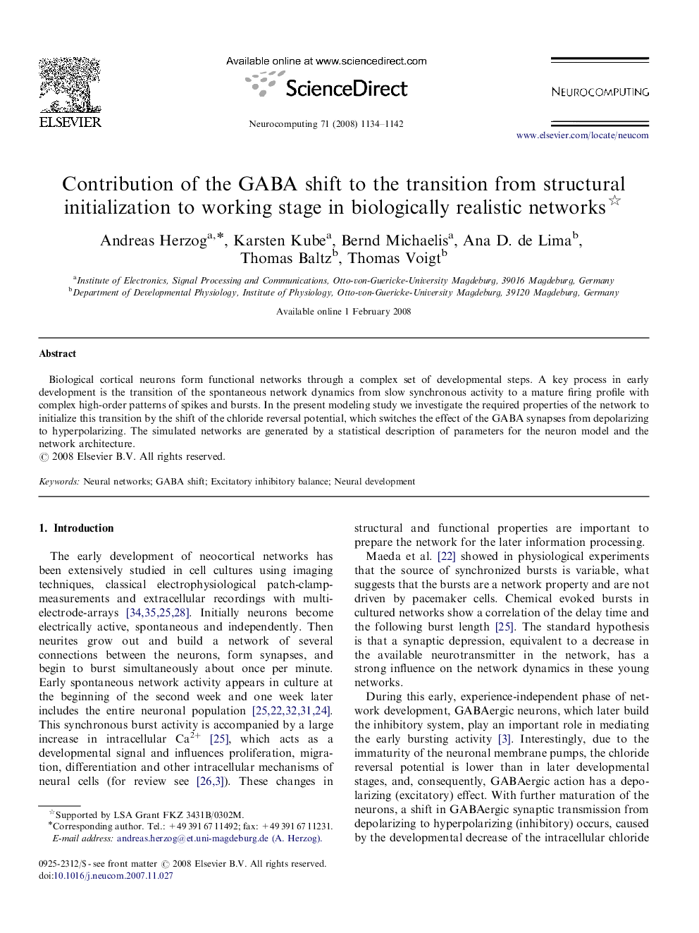 Contribution of the GABA shift to the transition from structural initialization to working stage in biologically realistic networks 