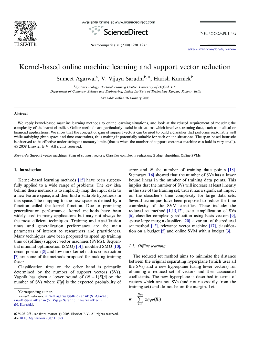 Kernel-based online machine learning and support vector reduction