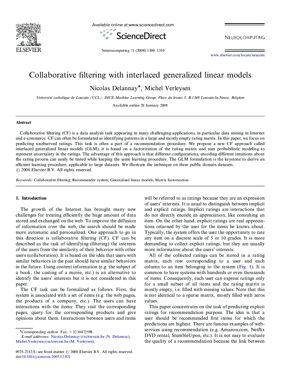 Collaborative filtering with interlaced generalized linear models