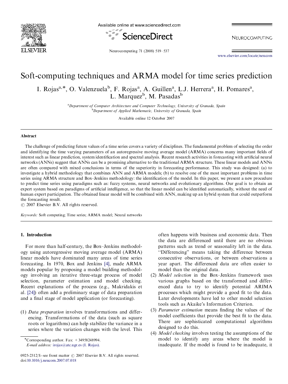 Soft-computing techniques and ARMA model for time series prediction