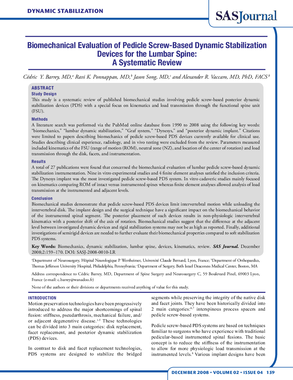 Biomechanical Evaluation of Pedicle Screw-Based Dynamic Stabilization Devices for the Lumbar Spine: A Systematic Review 