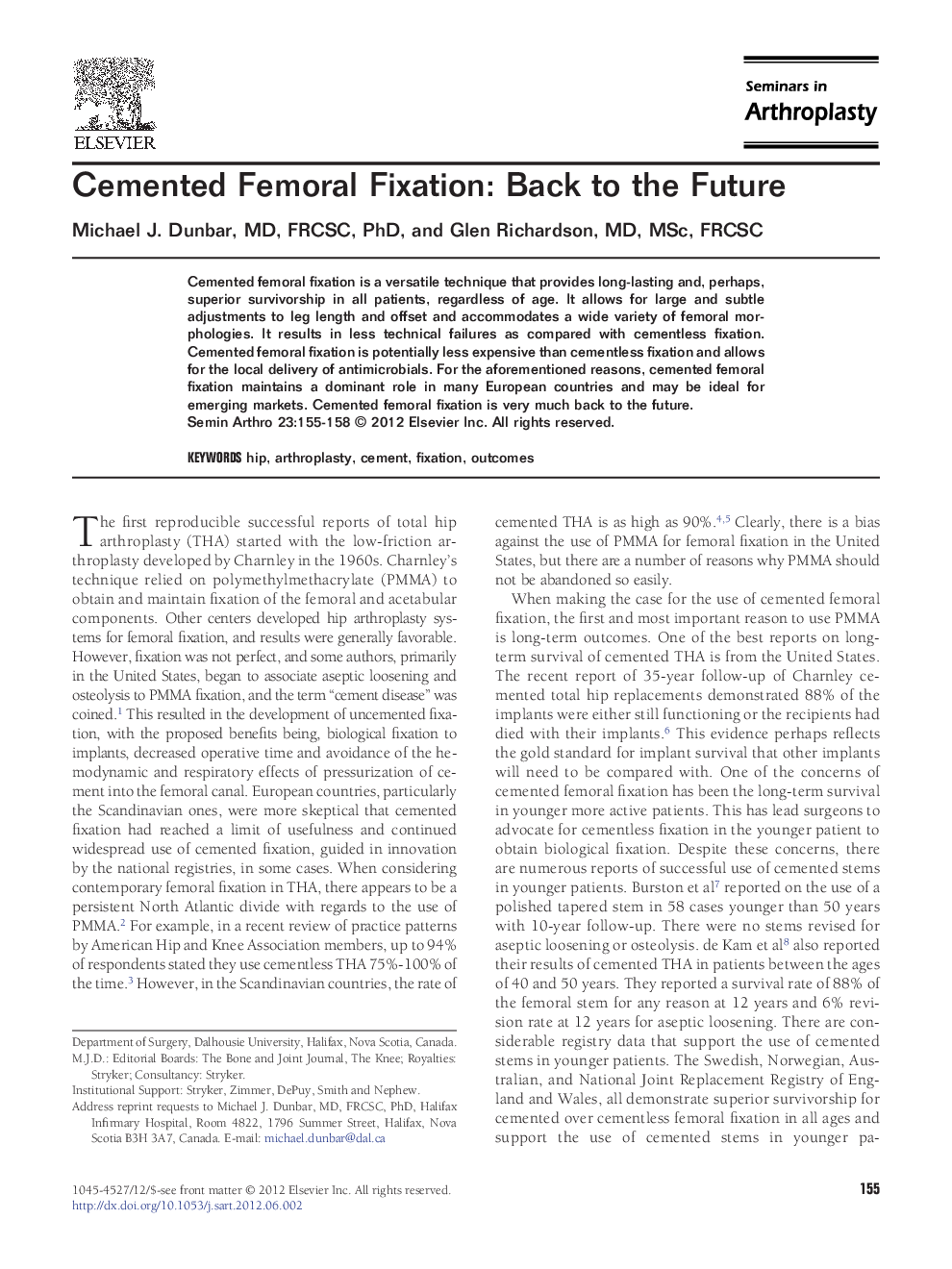 Cemented Femoral Fixation: Back to the Future 