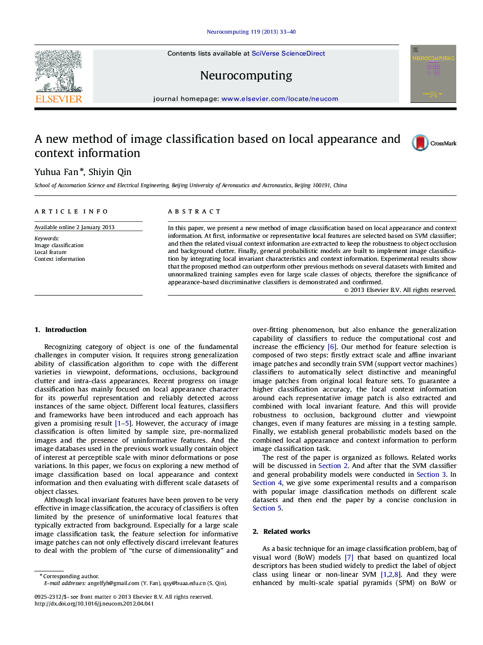 A new method of image classification based on local appearance and context information