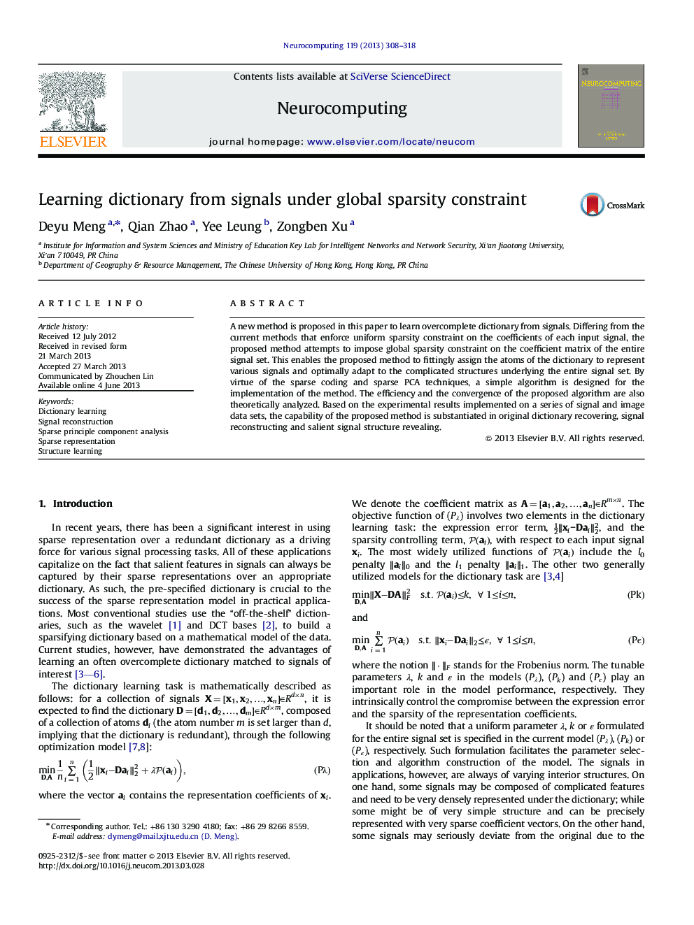 Learning dictionary from signals under global sparsity constraint