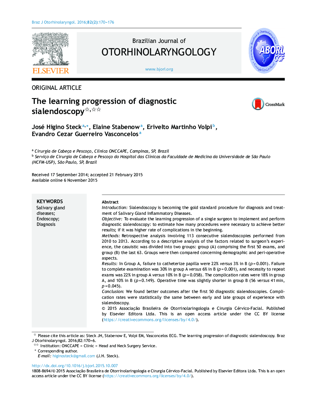 The learning progression of diagnostic sialendoscopy 
