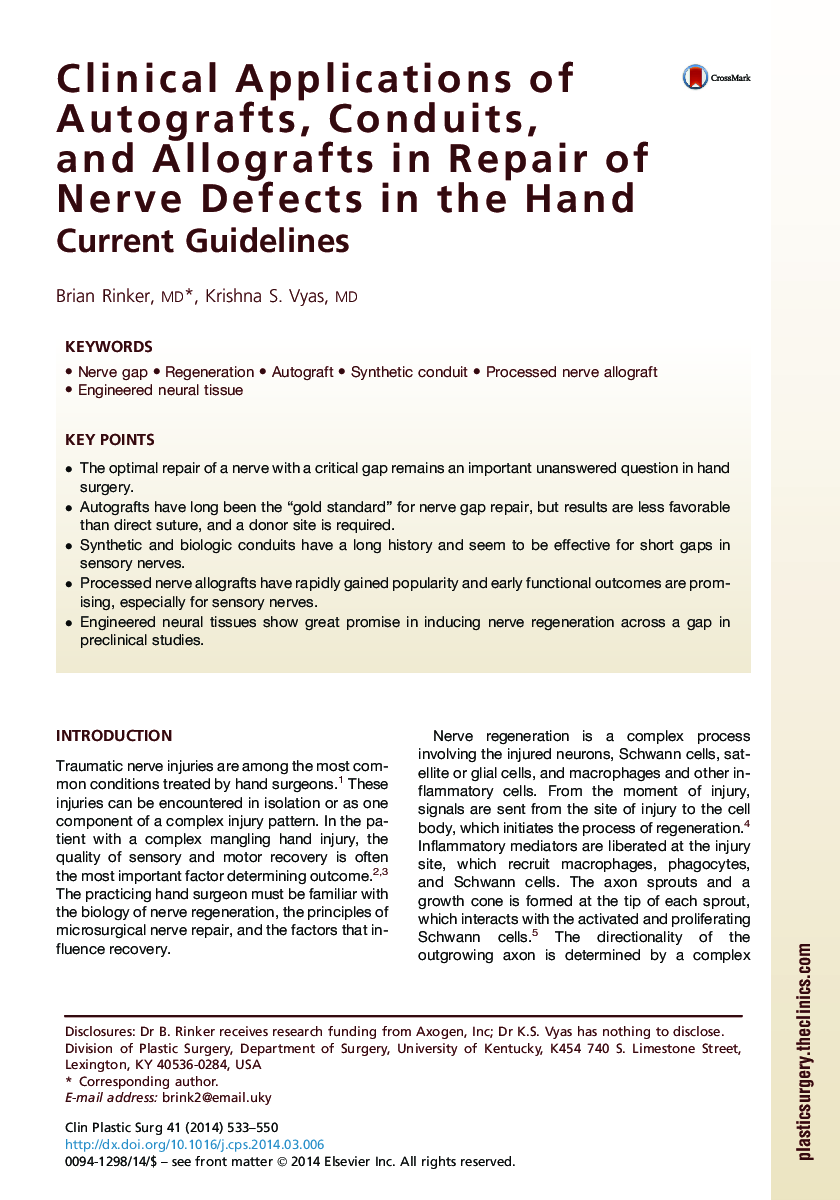 Clinical Applications of Autografts, Conduits, and Allografts in Repair of Nerve Defects in the Hand