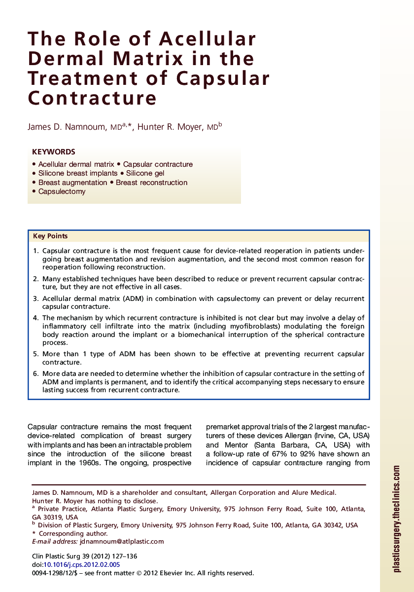 The Role of Acellular Dermal Matrix in the Treatment of Capsular Contracture