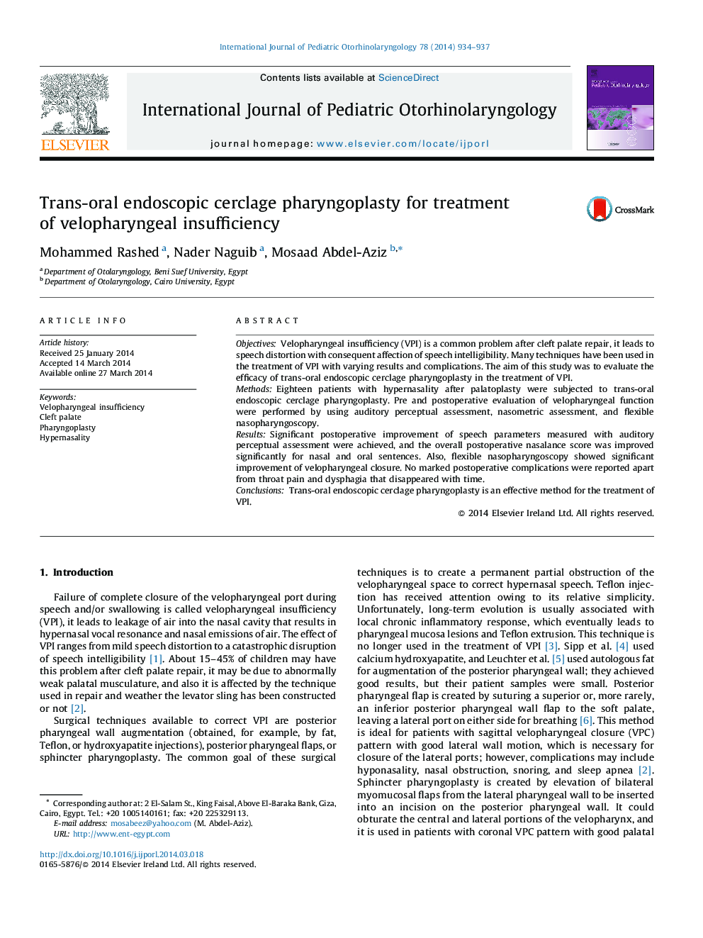 Trans-oral endoscopic cerclage pharyngoplasty for treatment of velopharyngeal insufficiency