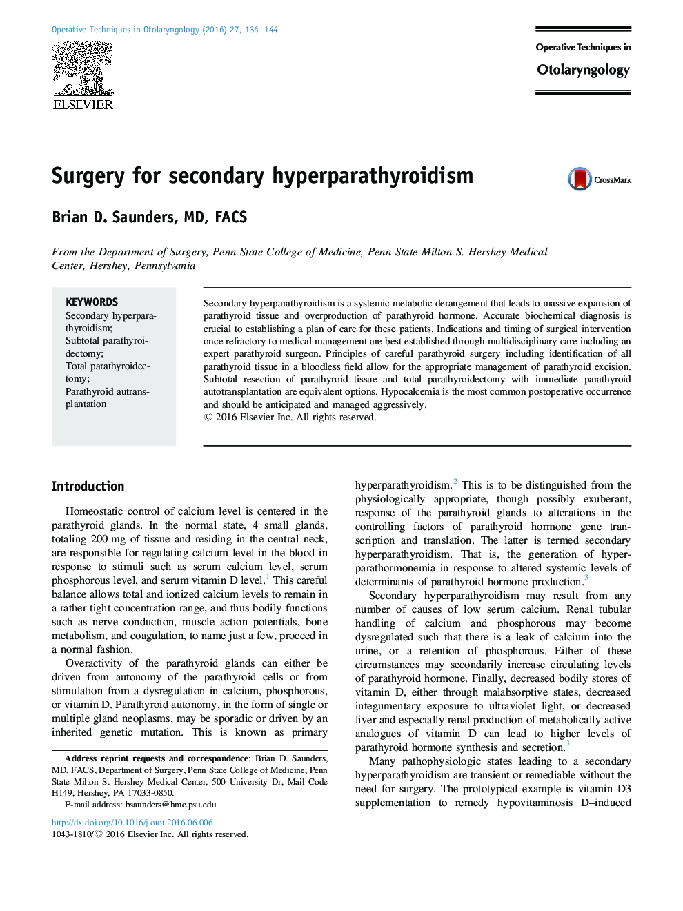 Surgery for secondary hyperparathyroidism