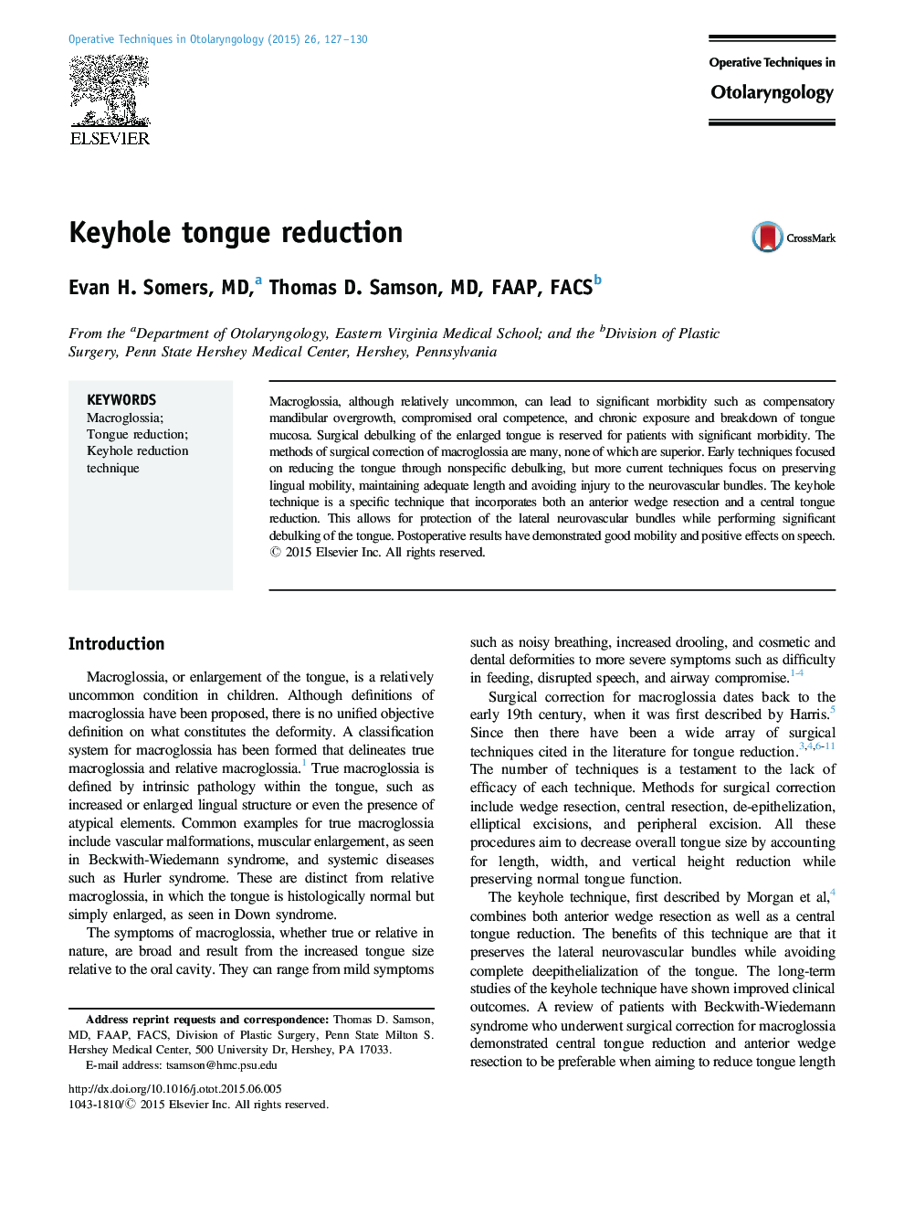 Keyhole tongue reduction