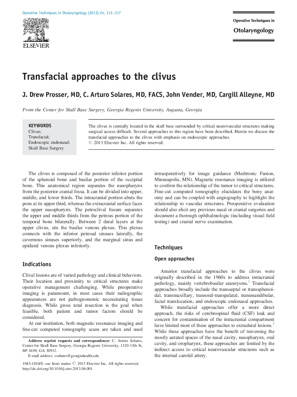 Transfacial approaches to the clivus