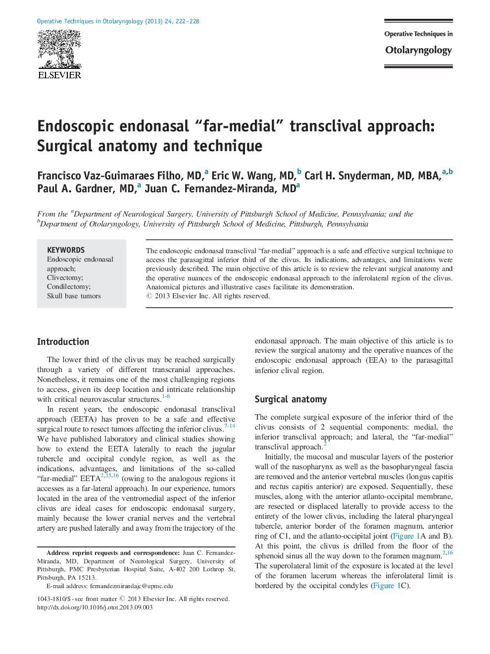 Endoscopic endonasal “far-medial” transclival approach: Surgical anatomy and technique