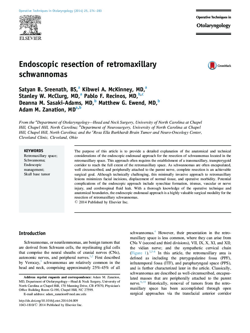 Endoscopic resection of retromaxillary schwannomas