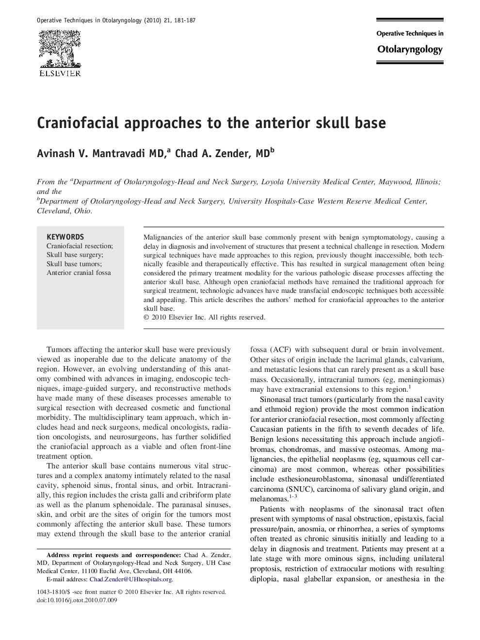 Craniofacial approaches to the anterior skull base