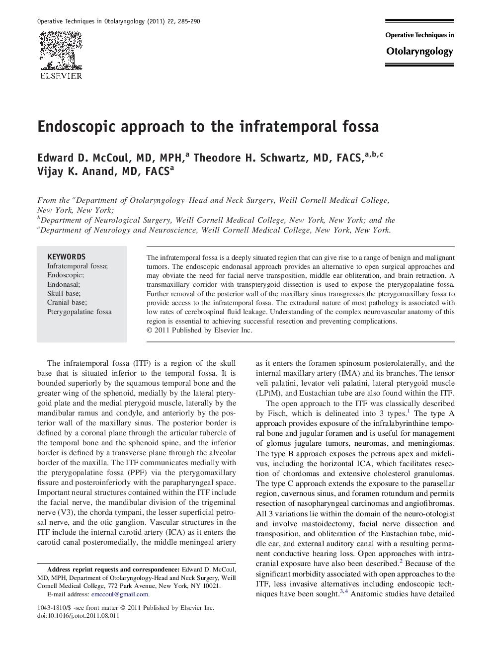 Endoscopic approach to the infratemporal fossa