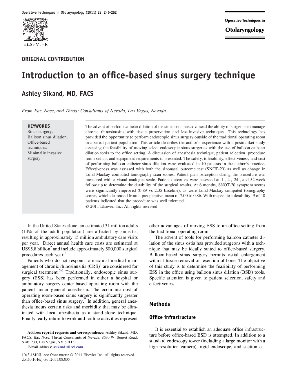 Introduction to an office-based sinus surgery technique