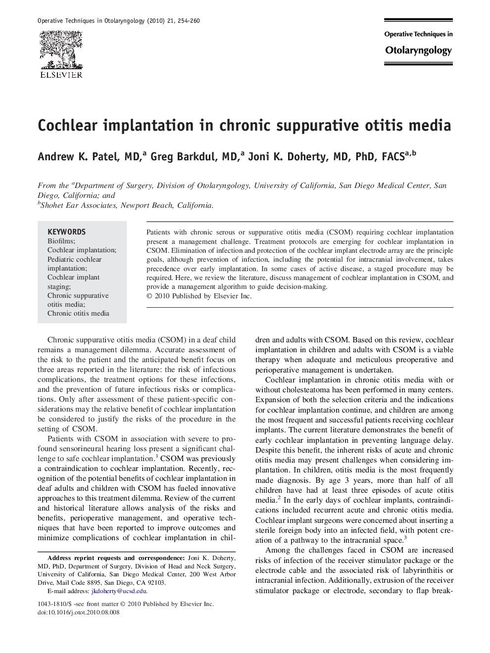Cochlear implantation in chronic suppurative otitis media