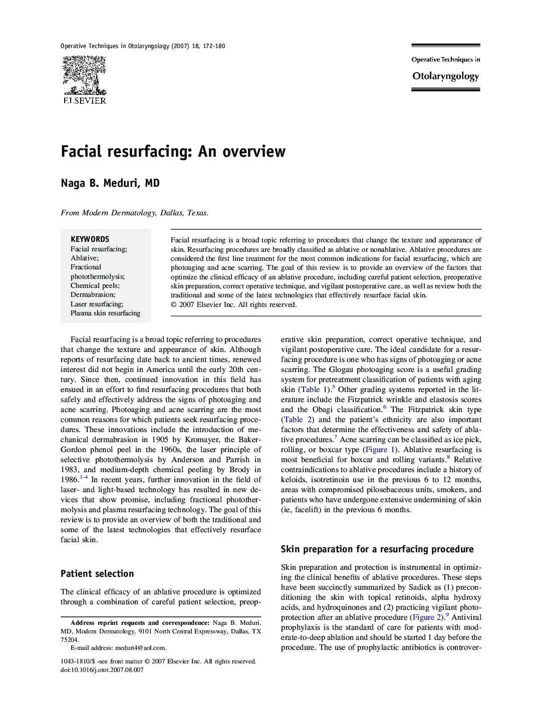 Facial resurfacing: An overview