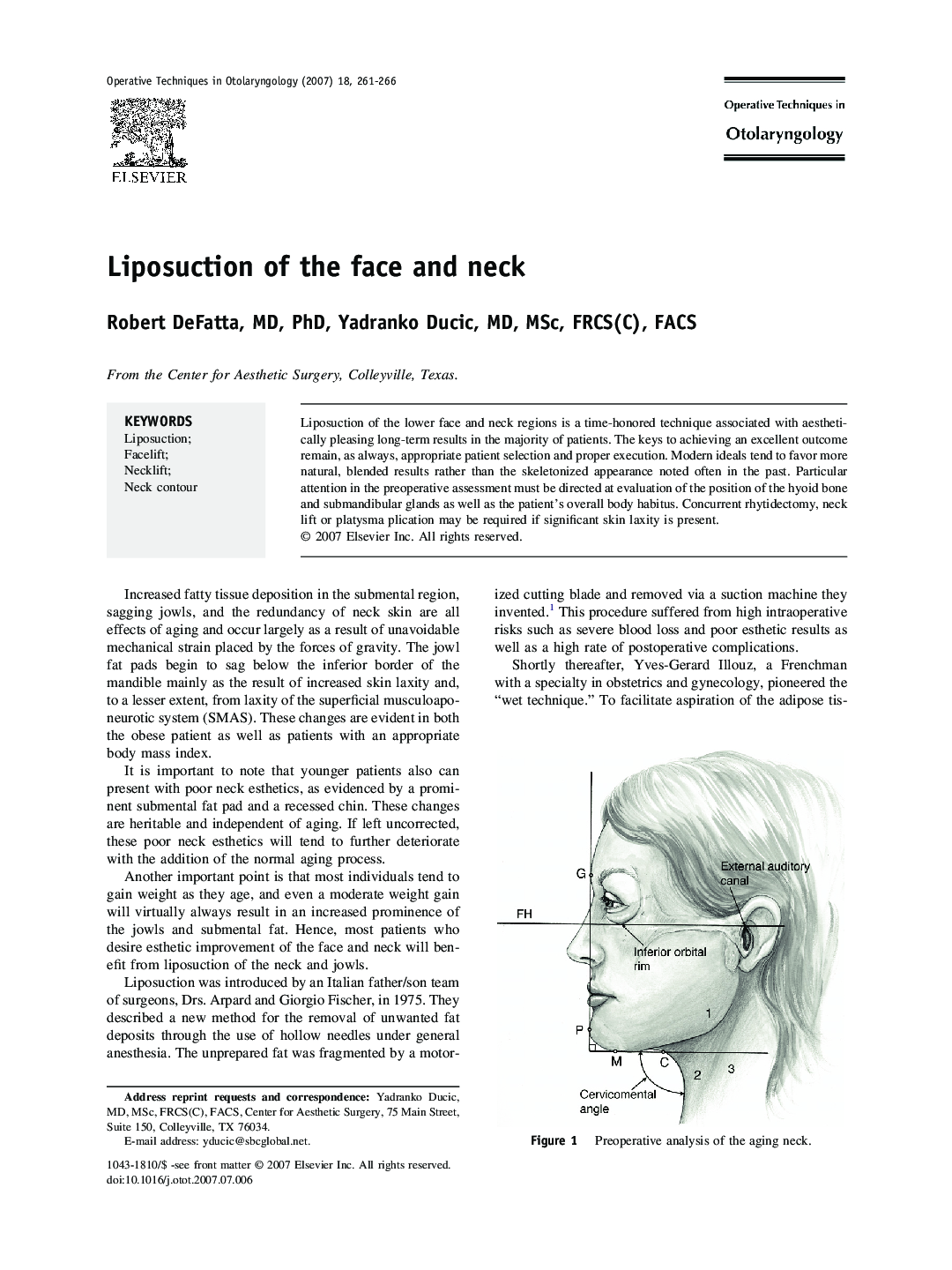 Liposuction of the face and neck