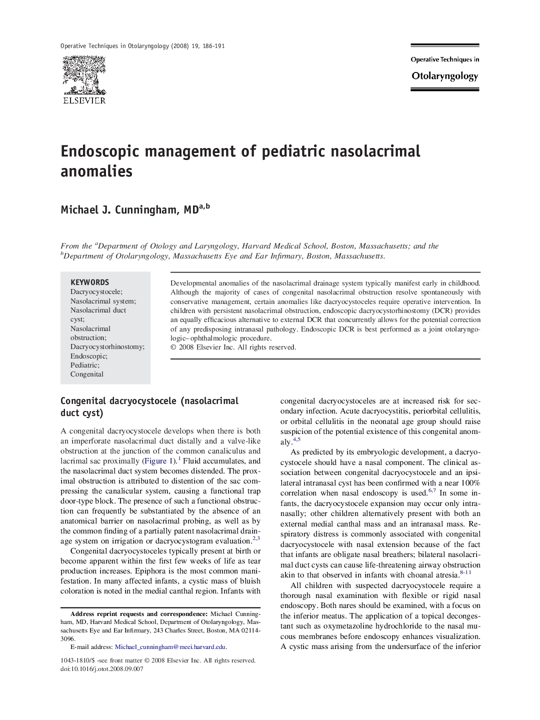 Endoscopic management of pediatric nasolacrimal anomalies
