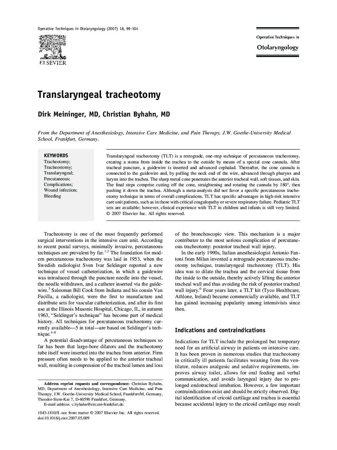 Translaryngeal tracheotomy