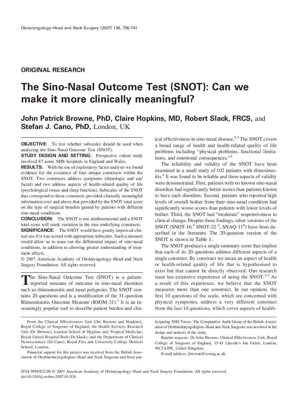 The Sino-Nasal Outcome Test (SNOT): Can we make it more clinically meaningful?