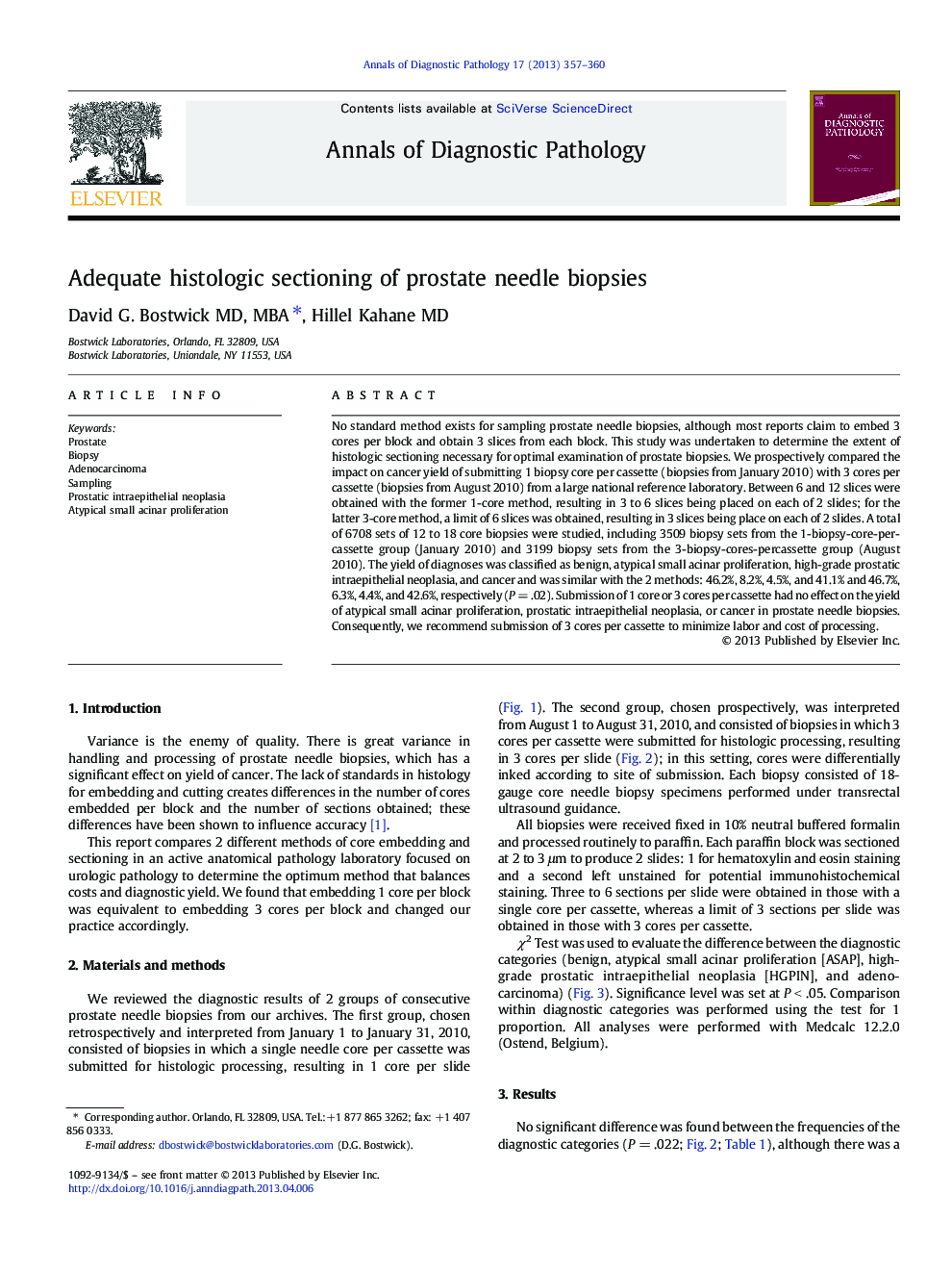 Adequate histologic sectioning of prostate needle biopsies