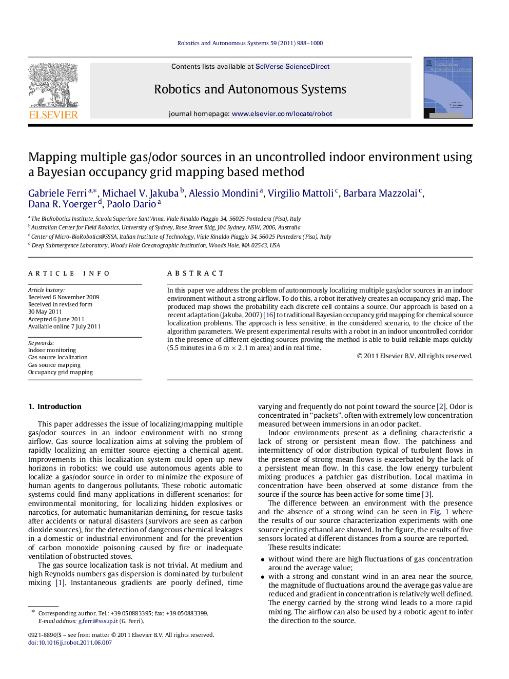 Mapping multiple gas/odor sources in an uncontrolled indoor environment using a Bayesian occupancy grid mapping based method