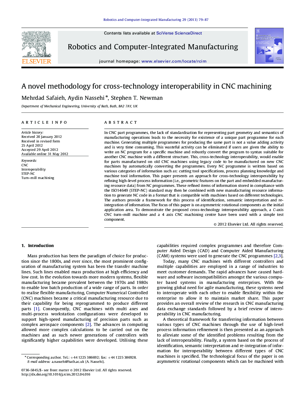 A novel methodology for cross-technology interoperability in CNC machining