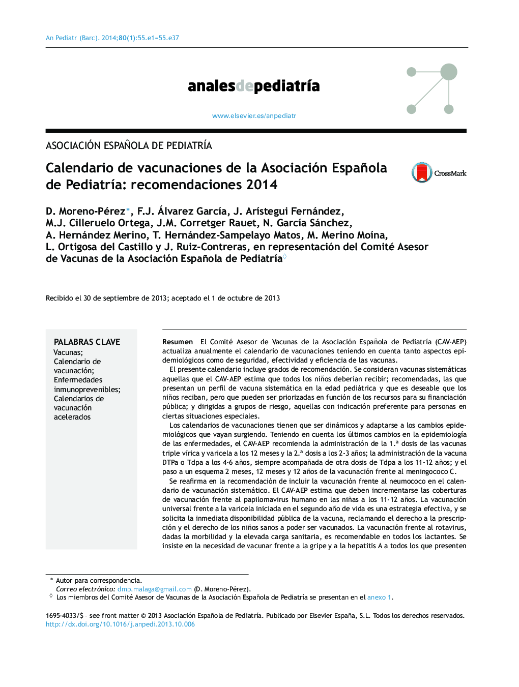 Calendario de vacunaciones de la Asociación Española de PediatrÃ­a: recomendaciones 2014