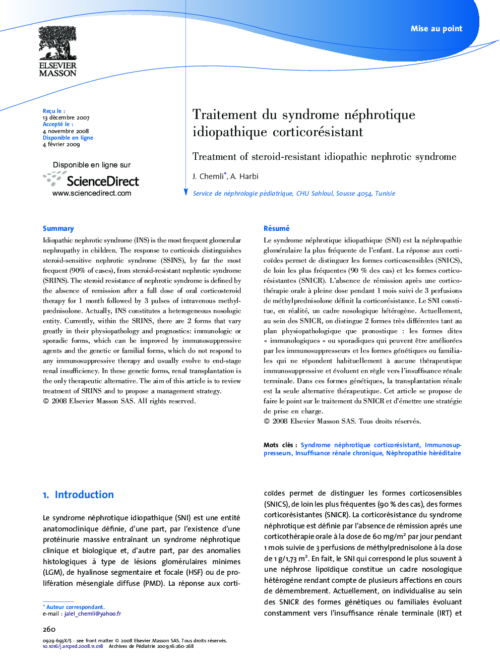 Traitement du syndrome néphrotique idiopathique corticorésistant