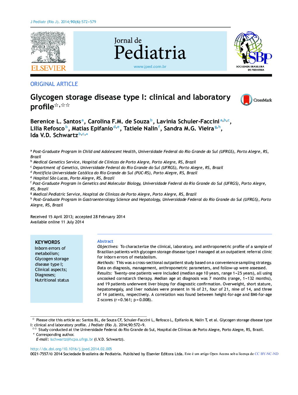 Glycogen storage disease type I: clinical and laboratory profile 