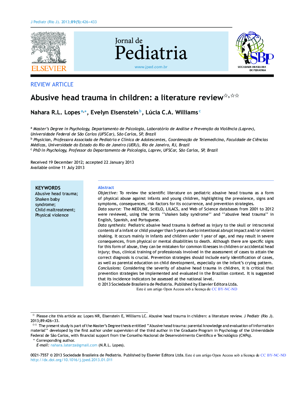 Abusive head trauma in children: a literature review 