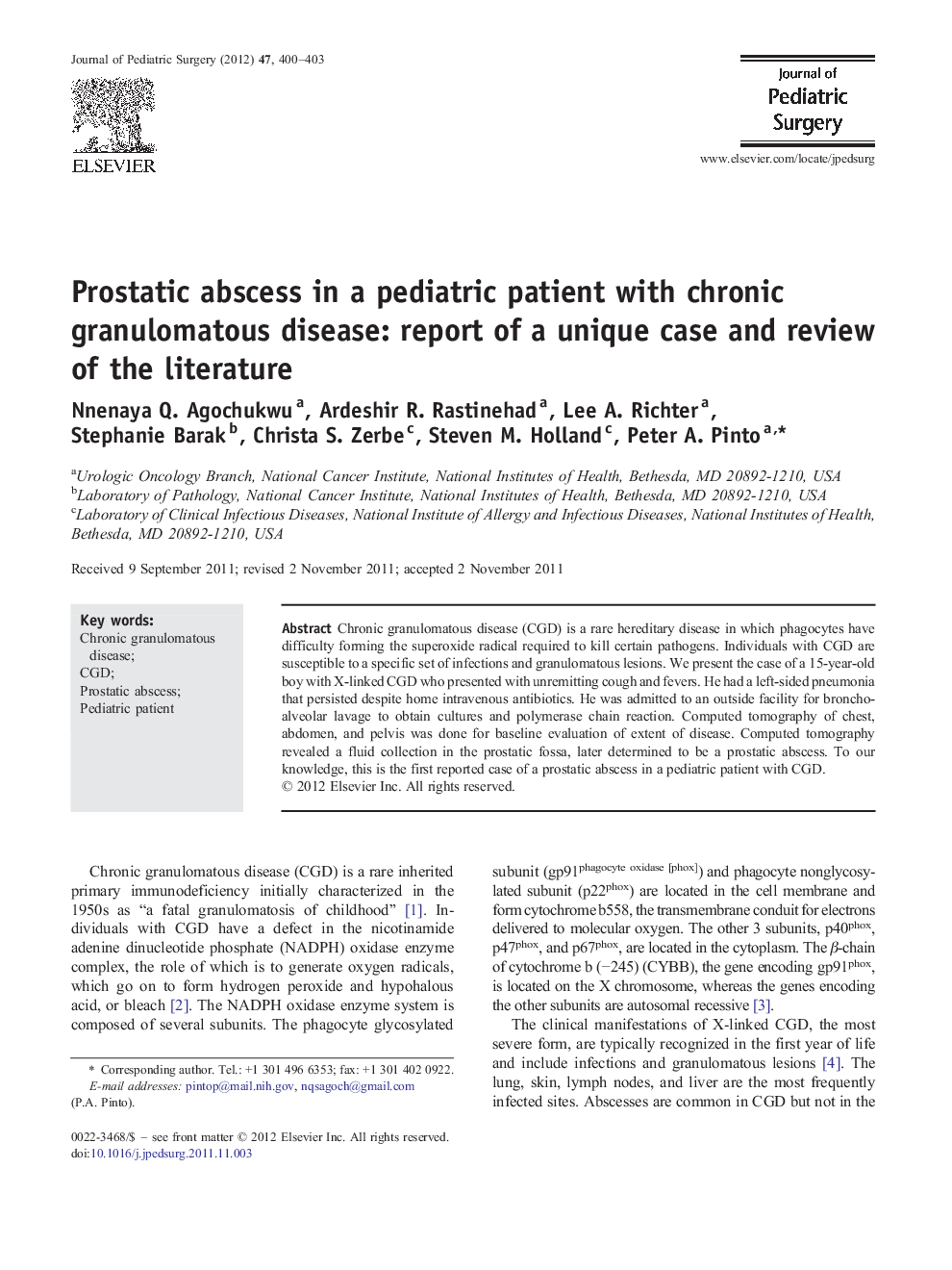 Prostatic abscess in a pediatric patient with chronic granulomatous disease: report of a unique case and review of the literature