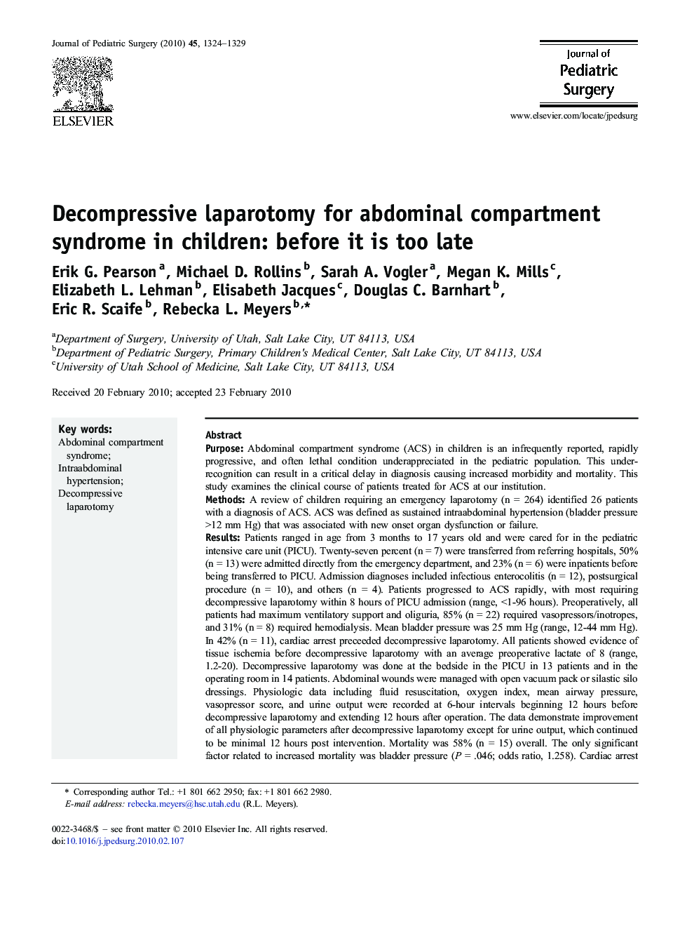 Decompressive laparotomy for abdominal compartment syndrome in children: before it is too late