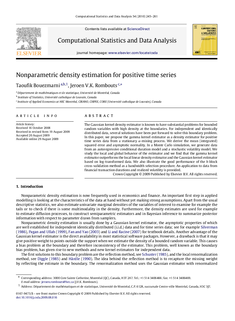 Nonparametric density estimation for positive time series