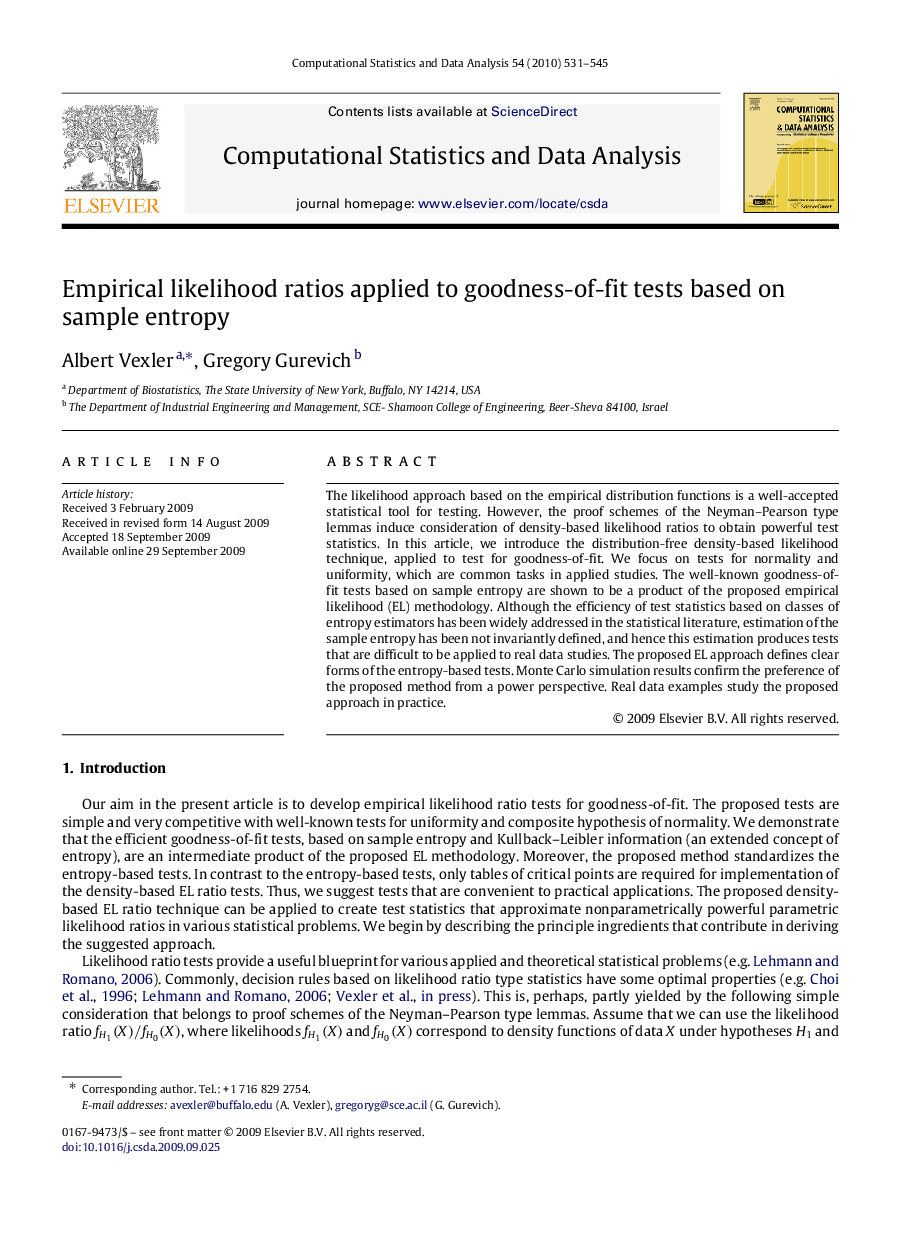 Empirical likelihood ratios applied to goodness-of-fit tests based on sample entropy