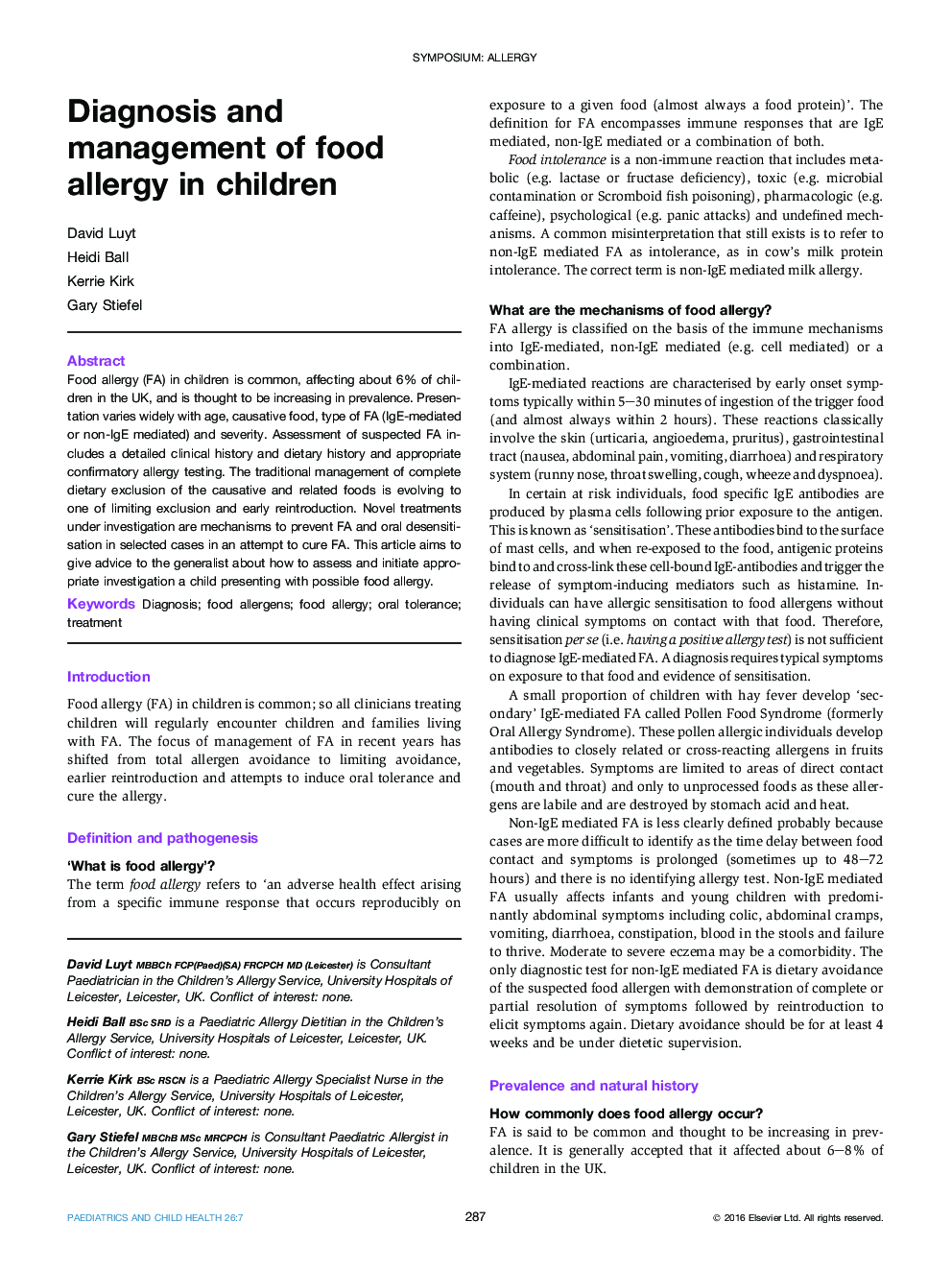 تشخیص و مدیریت آلرژی غذایی در کودکان 