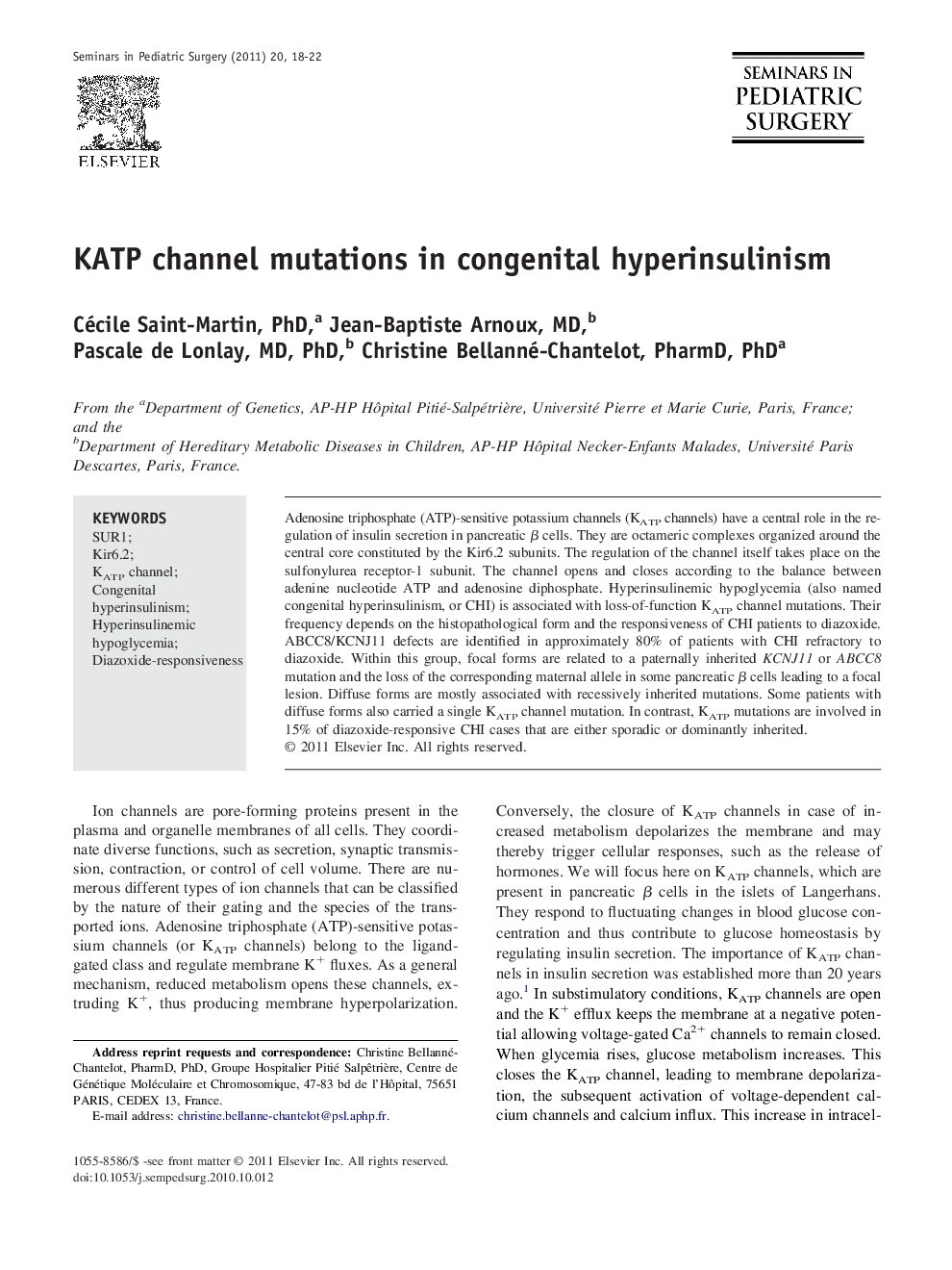 KATP channel mutations in congenital hyperinsulinism