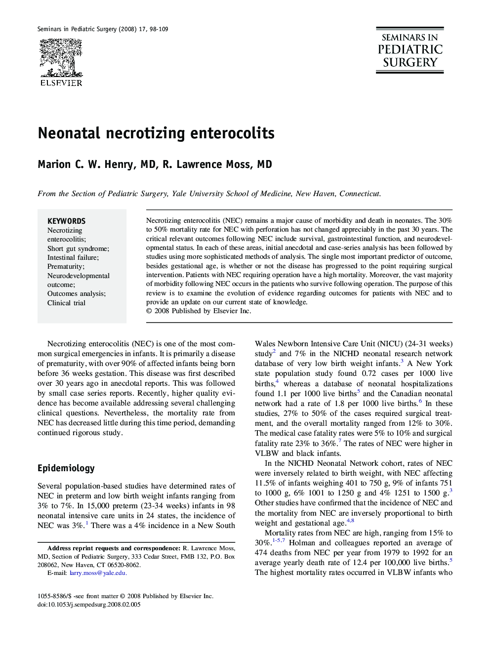 Neonatal necrotizing enterocolits
