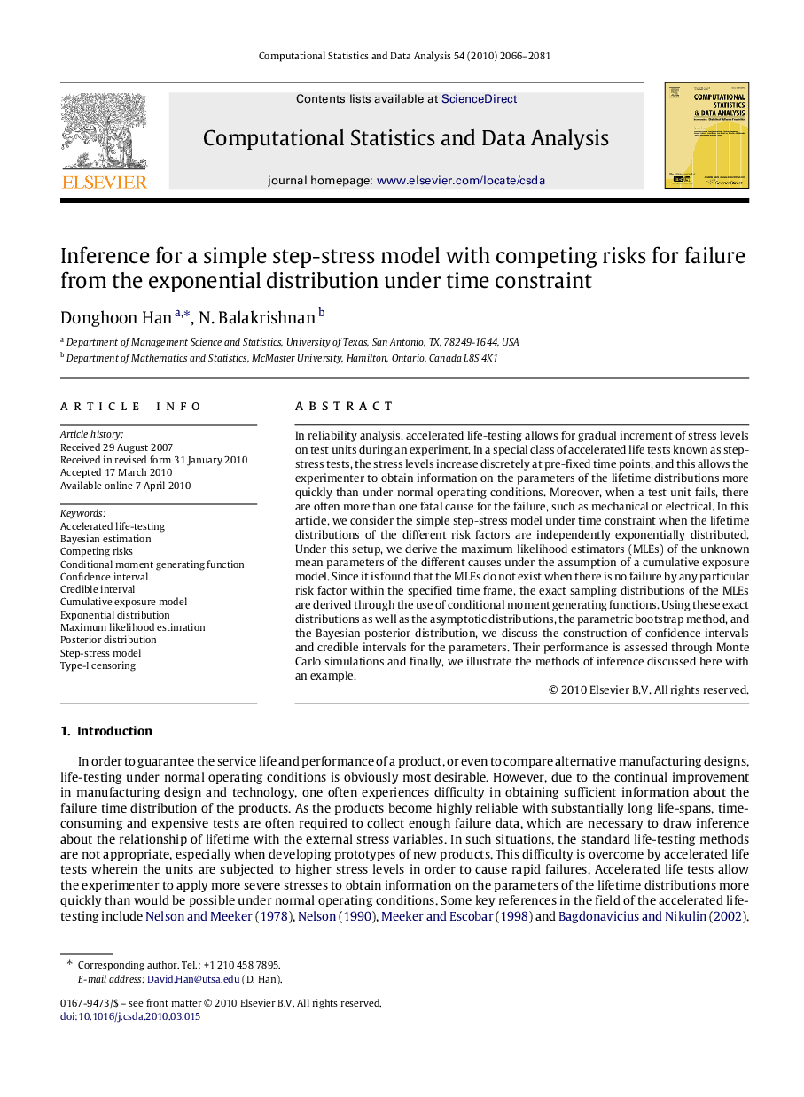 Inference for a simple step-stress model with competing risks for failure from the exponential distribution under time constraint