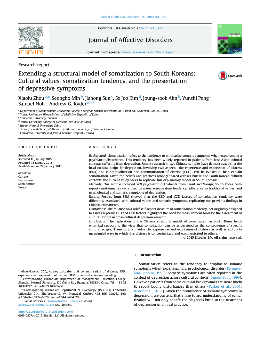 Extending a structural model of somatization to South Koreans: Cultural values, somatization tendency, and the presentation of depressive symptoms