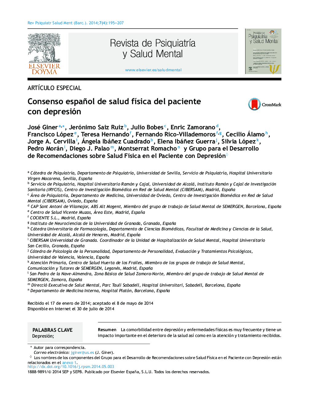 Consenso español de salud fÃ­sica del paciente con depresión